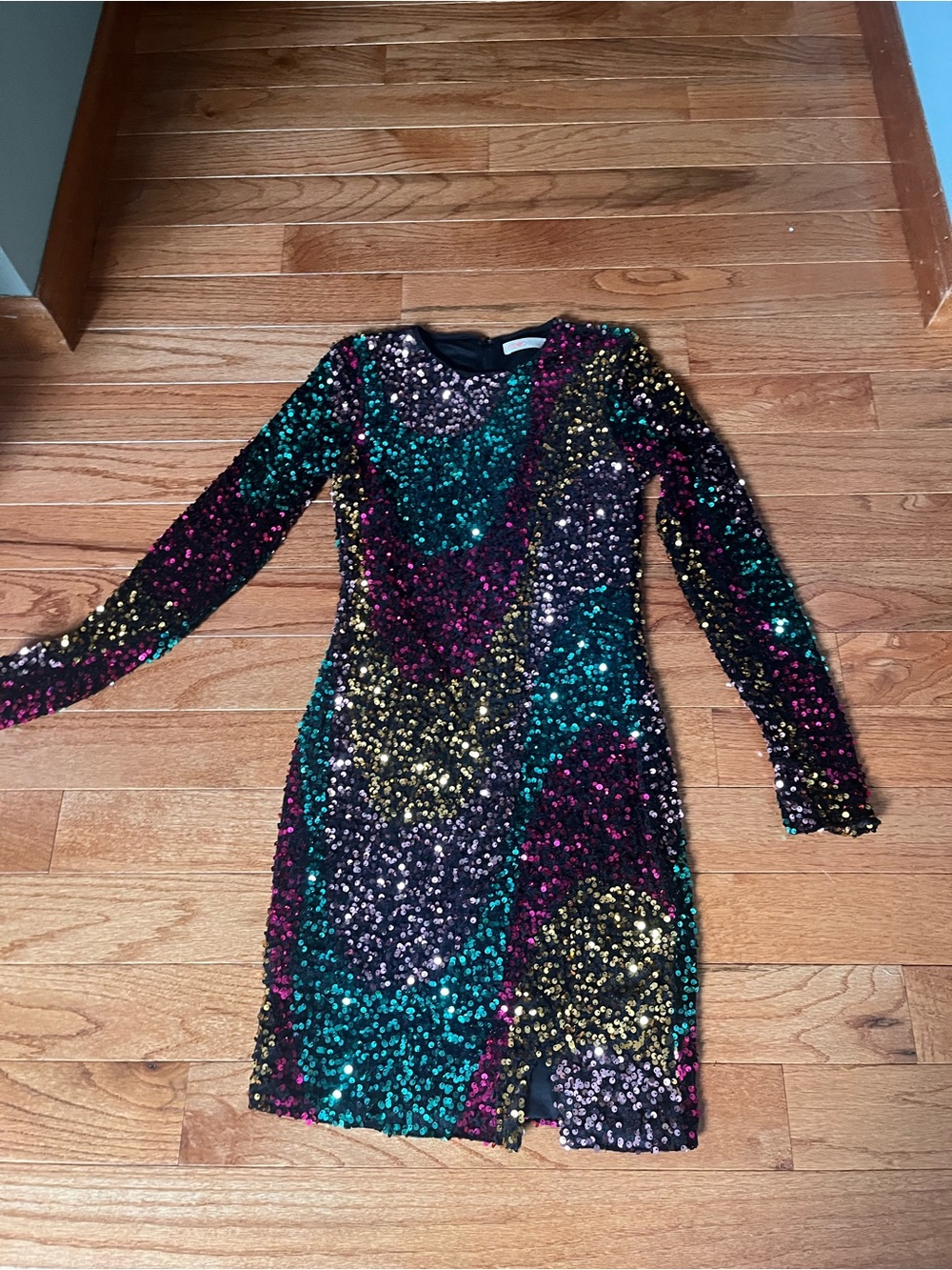 Women's Long Sleeve Sequin Bodycon Dress - Multicolor New Size S